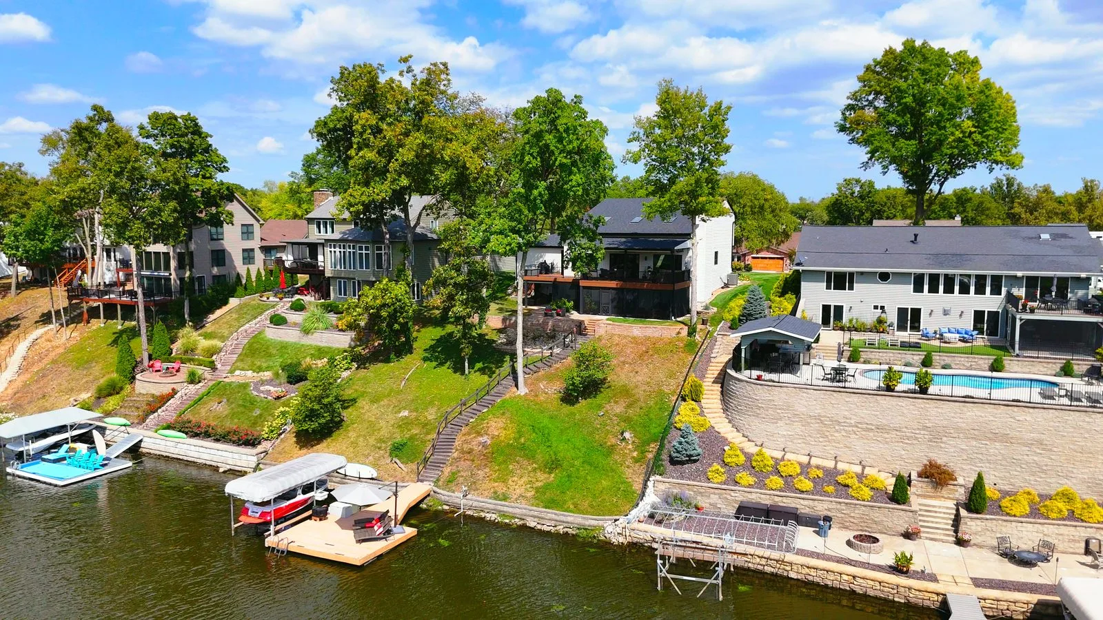 Waterfront homes with private docks on Lake St. Louis, Missouri