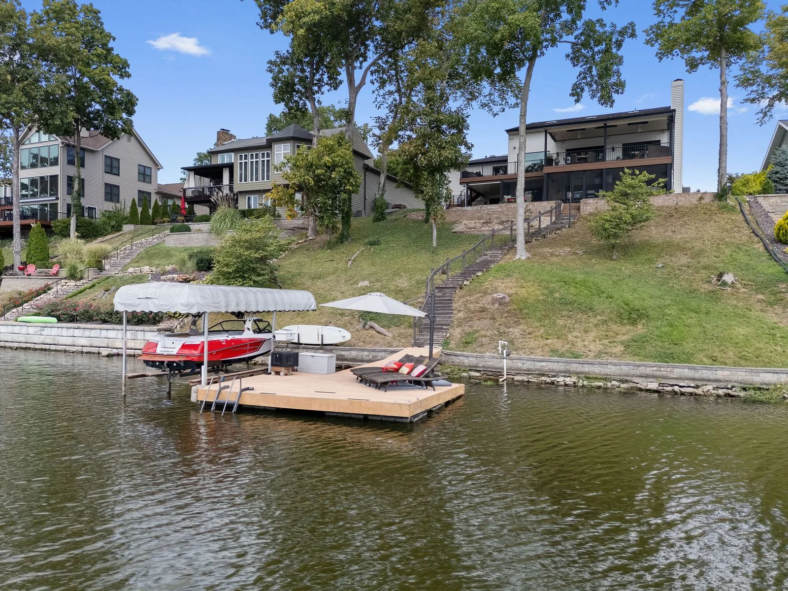 Private dock with a boat lift on Lake St. Louis, MO