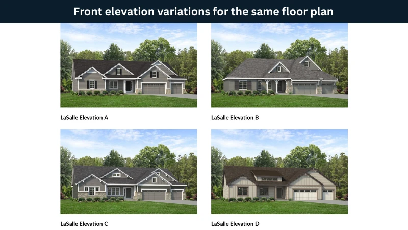 Front elevations for a new construction home