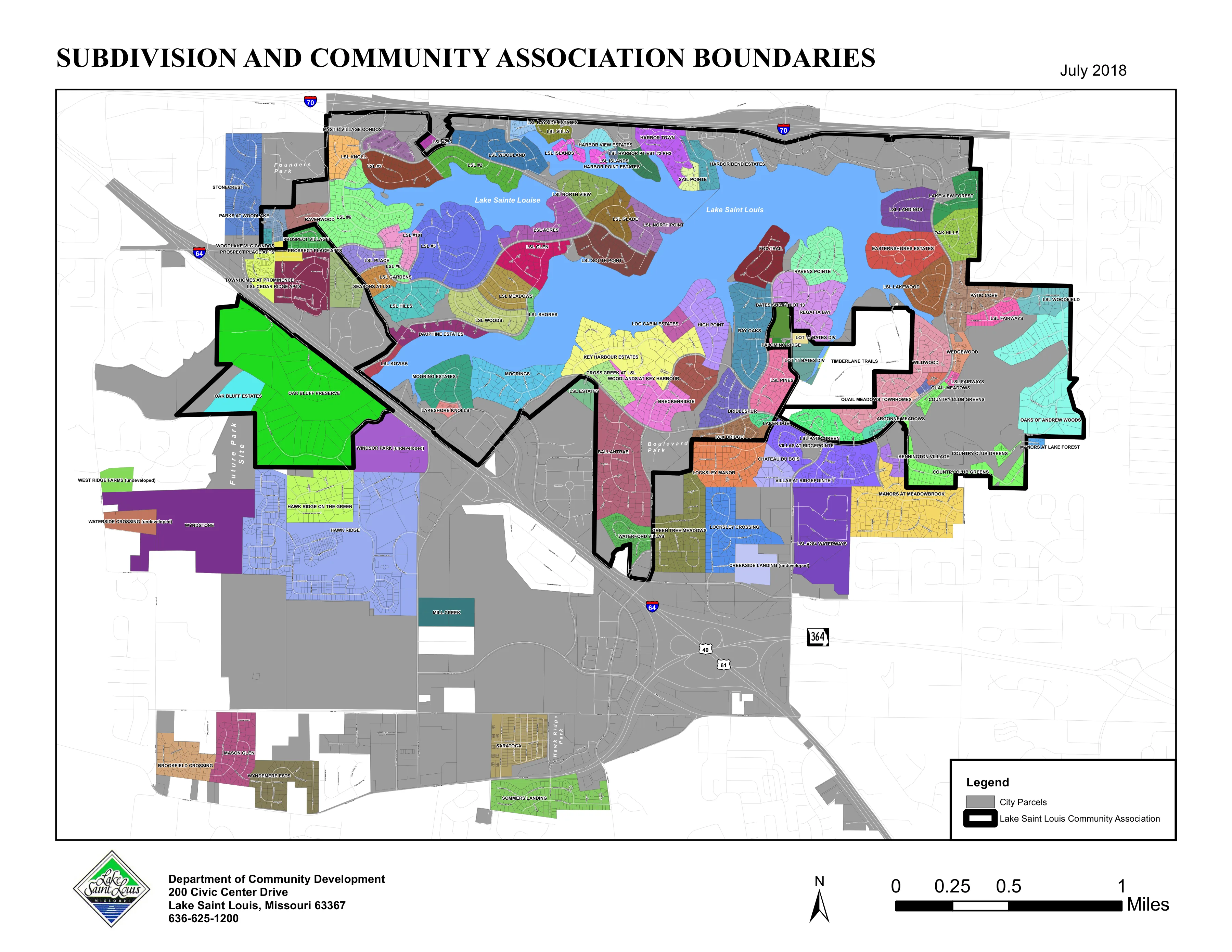 Map of the Lake St. Louis Community Association boundary and subdivisions