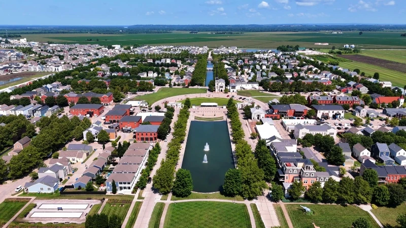 The Town Square at New Town, its central business and gathering district