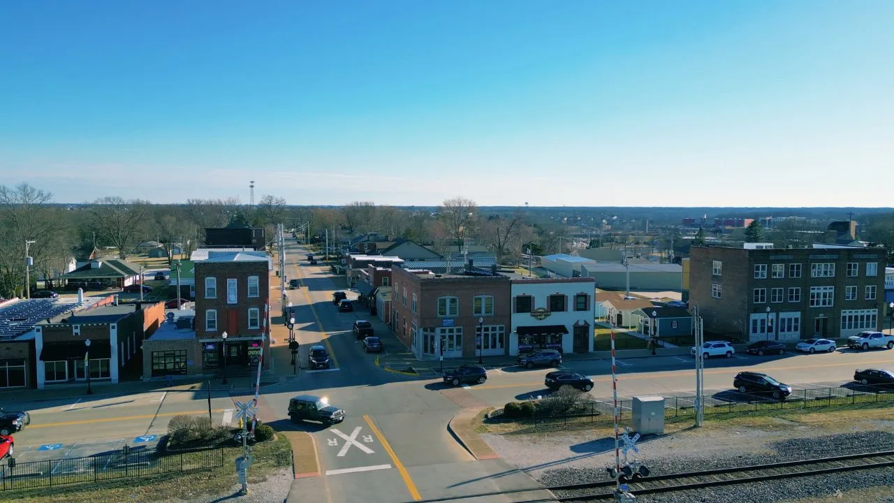Aerial view of the historic downtown Wentzville business district