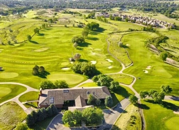 Aerial view of the Bear Creek Golf Club course and clubhouse in Wentzville
