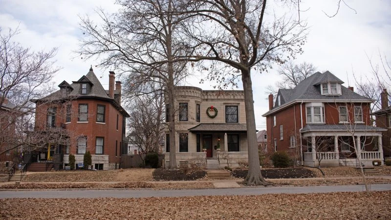 Brick and Cape Cod style homes on a residential street in Tower Grove South, St. Louis