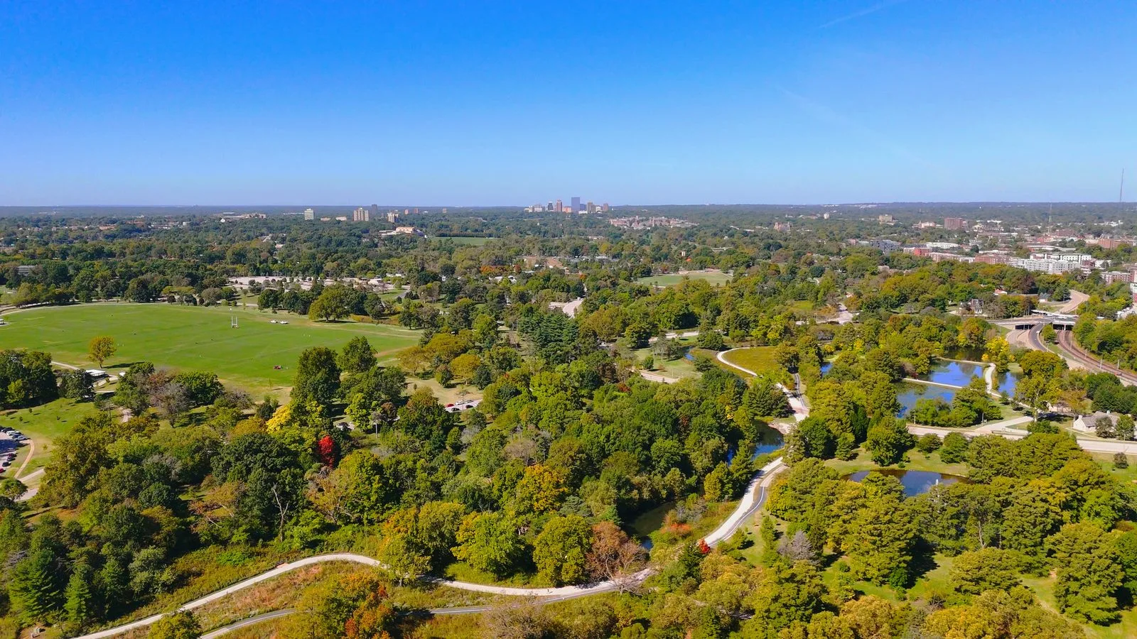Aerial view of Forest Park in St. Louis, directly north of the Central West End