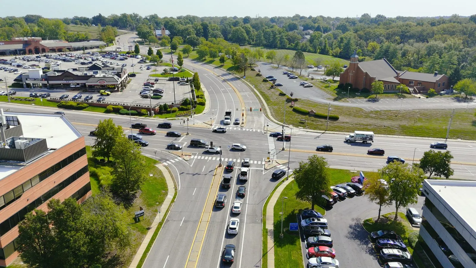 Aerial photo of the Baxter Road and Clarkson Road intersection in Chesterfield
