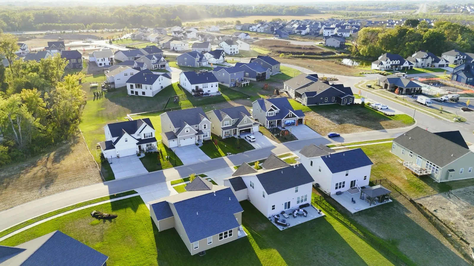 Aerial view of homes built by McKelvey Homes at Cottleville Trails in Cottleville, Missouri