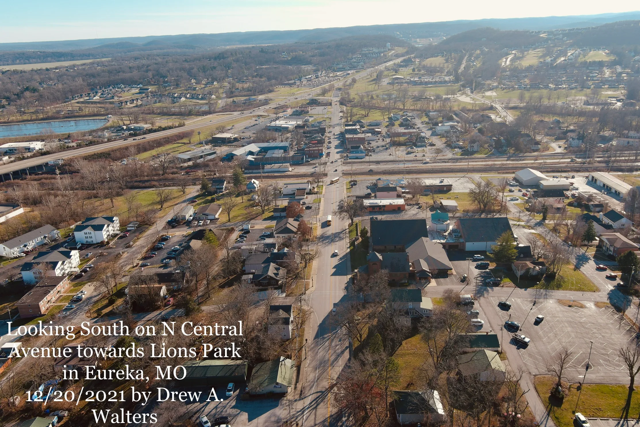 Looking south along North Central Avenue toward downtown Eureka and Lions Park in December 2021