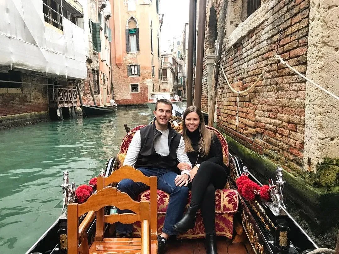 Madison Hayes and her husband on a gondola ride in Venice, Italy, on their honeymoon