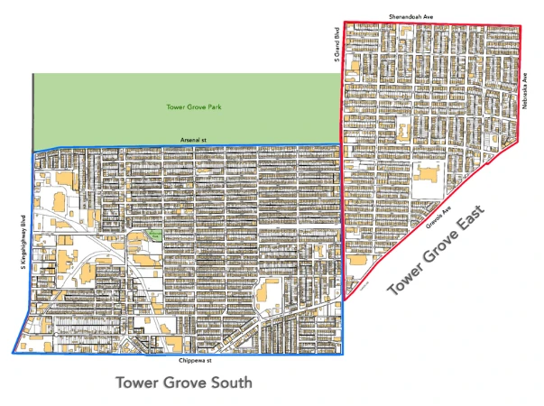 Map of tower grove South & East