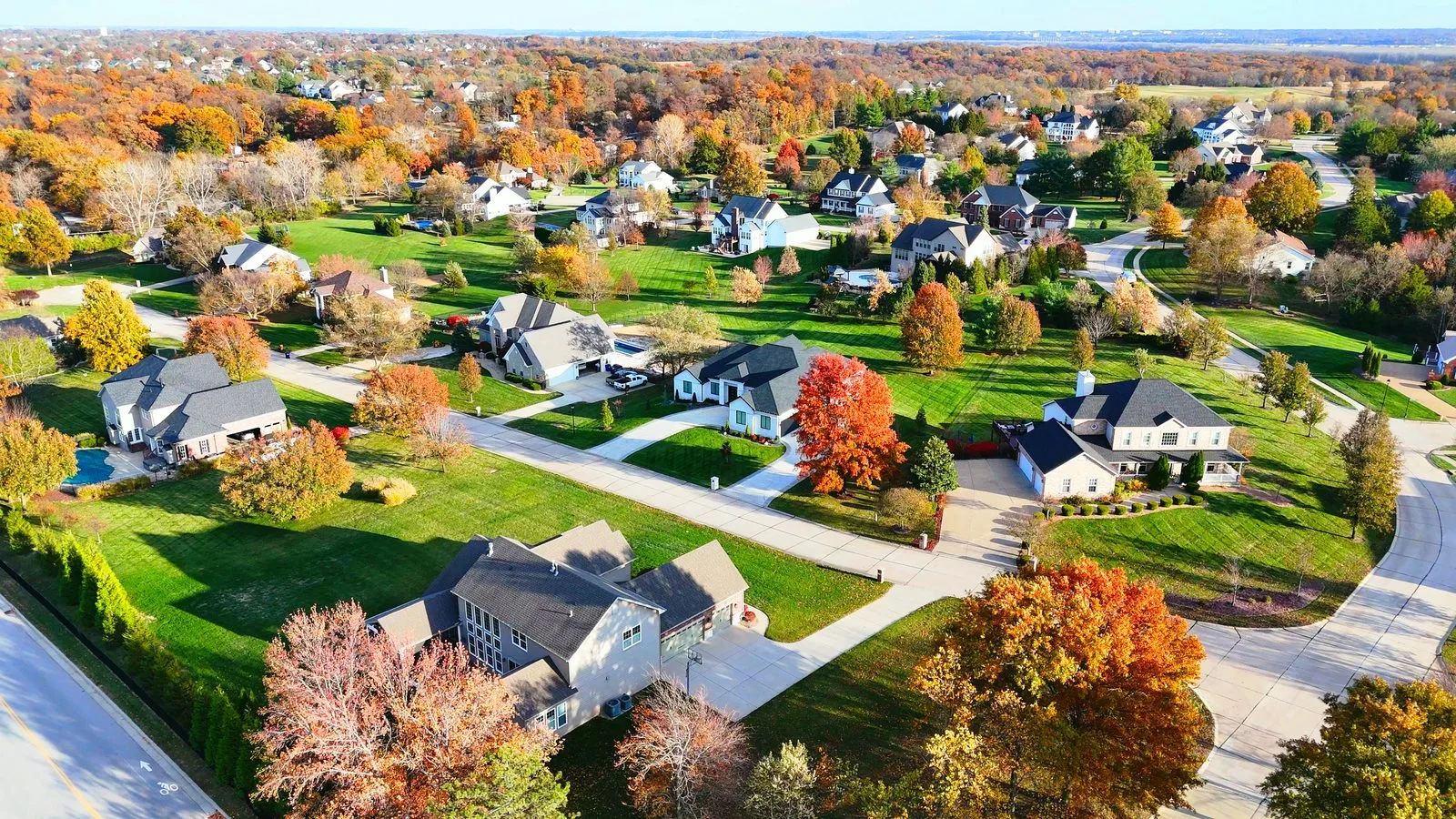Aerial view of the Camelot neighborhood in Weldon Spring, Missouri