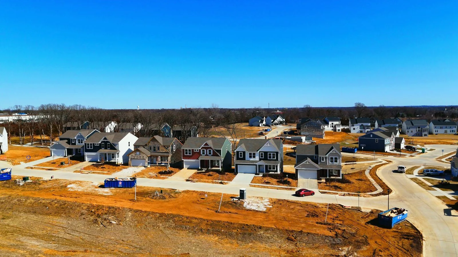 Newly built homes at Boulevard at Wilmer in Wentzville, Missouri