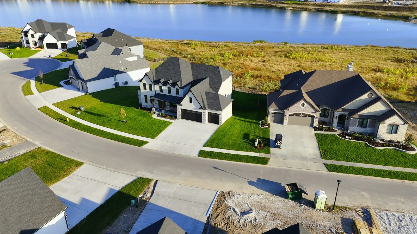 Homes backing onto the water at Cottleville Trails in Cottleville, Missouri