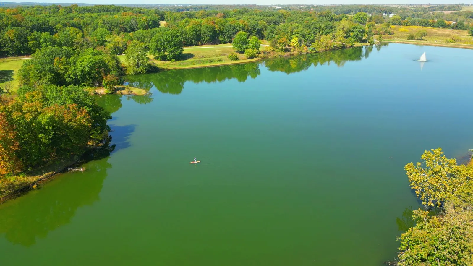 Aerial view of the lake at the park at New Melle Lakes in New Melle, Missouri