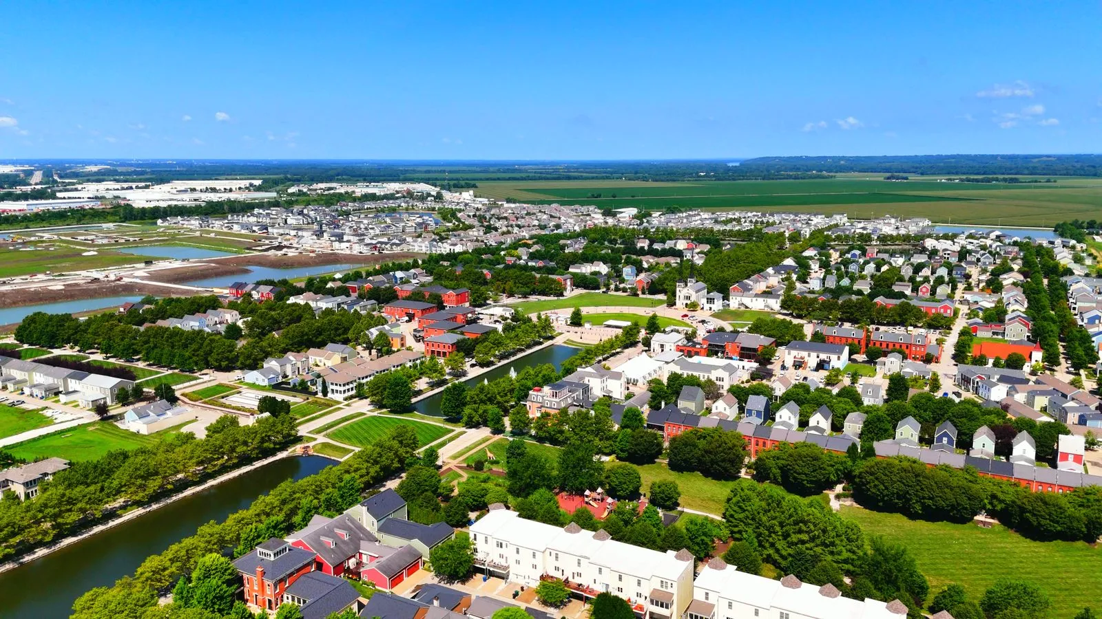 Aerial view over New Town in St. Charles, Missouri