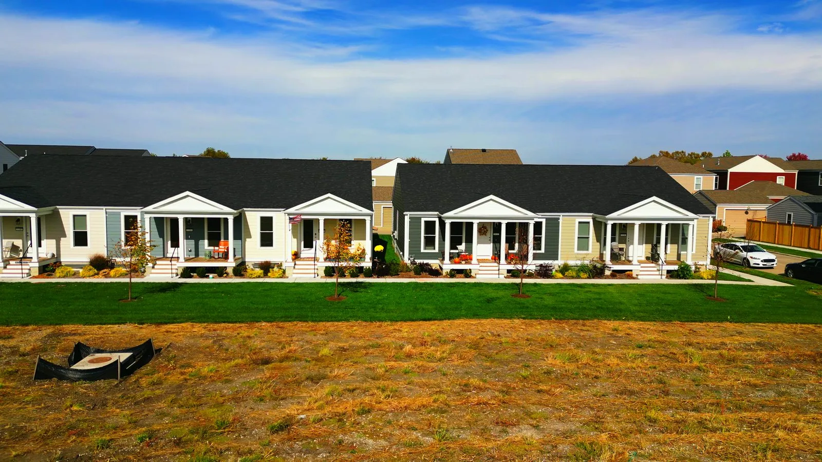A row of attached villas in New Town at St. Charles