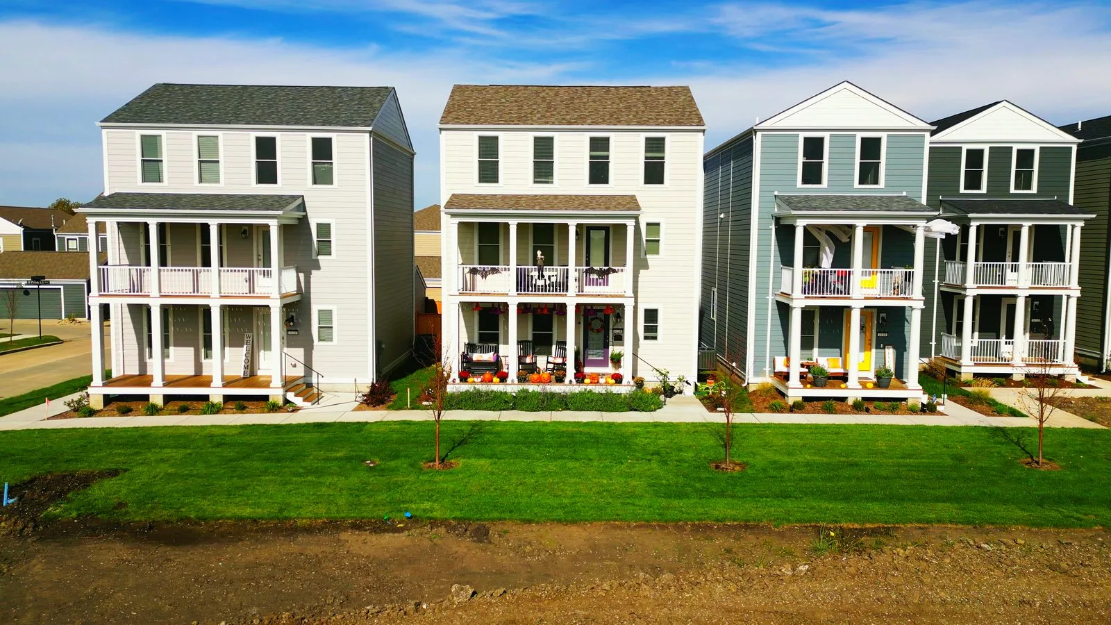 Coastal-style homes in New Town at St. Charles, Missouri