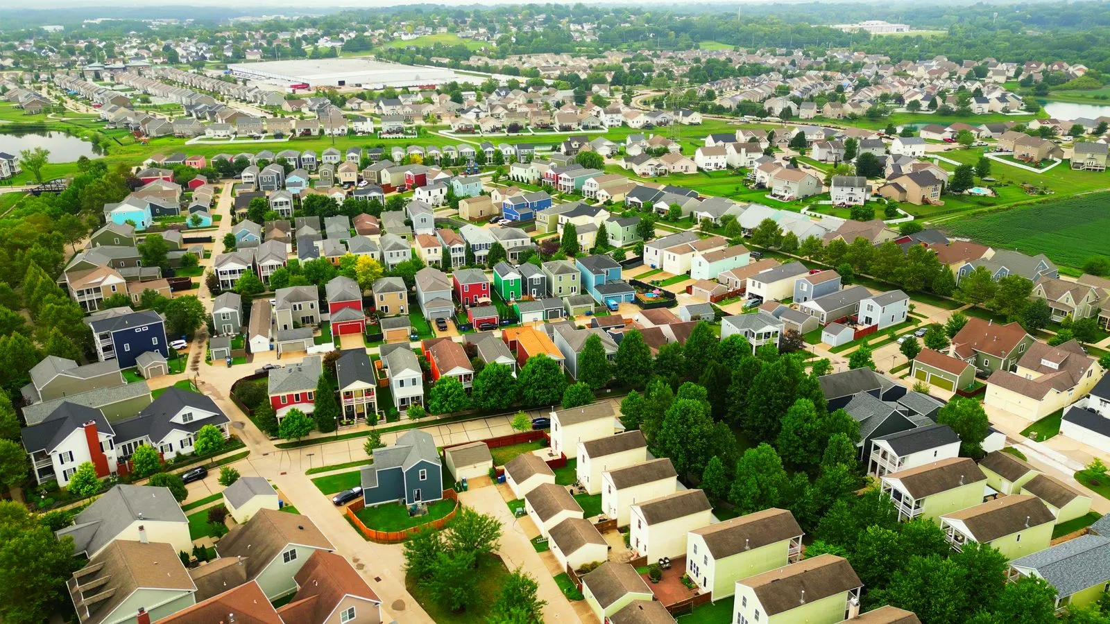Aerial view of homes at New Town in St. Charles, Missouri