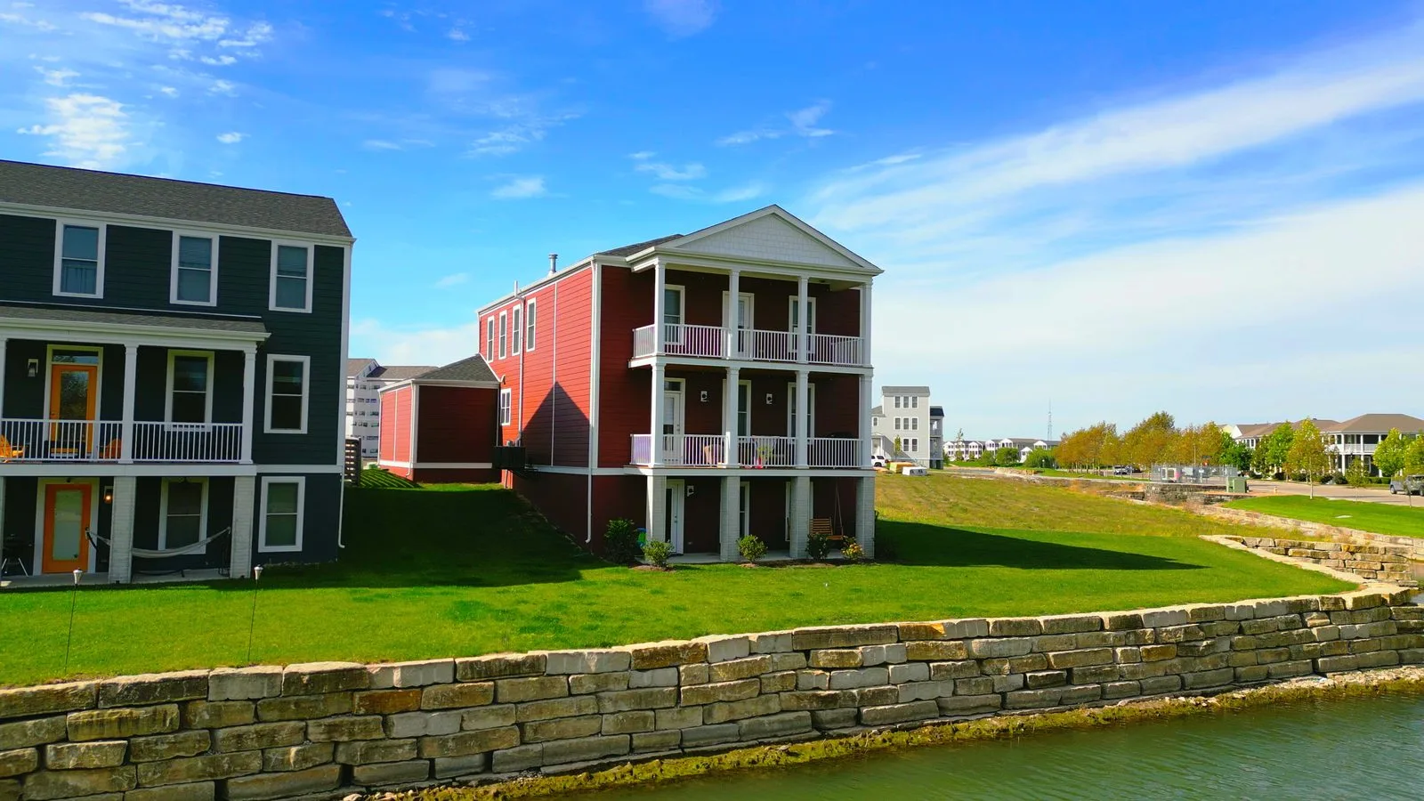 Waterfront homes backing onto one of New Town's canals