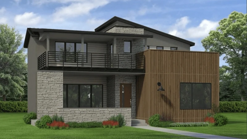 Rendering of the Monterey, a modern two-story home plan by McKelvey Homes
