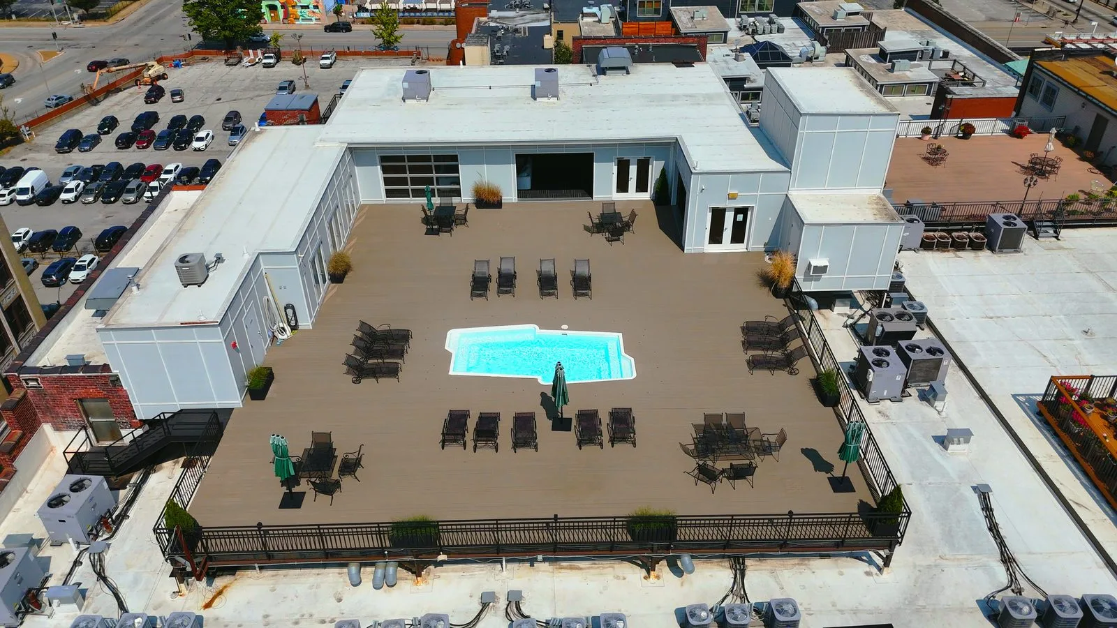 Rooftop deck and pool at a Downtown St. Louis loft building