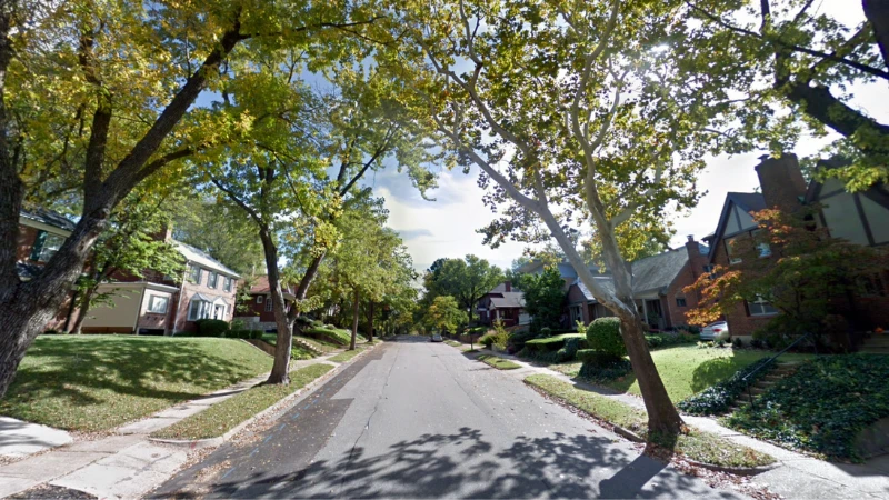 A scene from a residential street in University City, MO