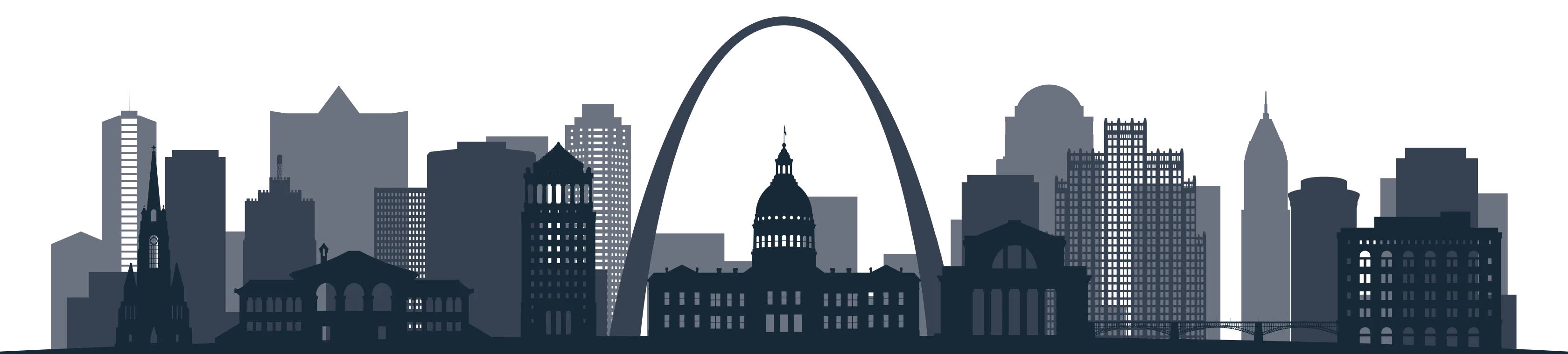 Illustrated St. Louis skyline silhouette featuring the Gateway Arch