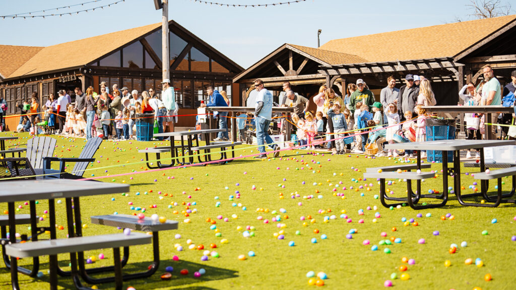 easter eggs on green turf