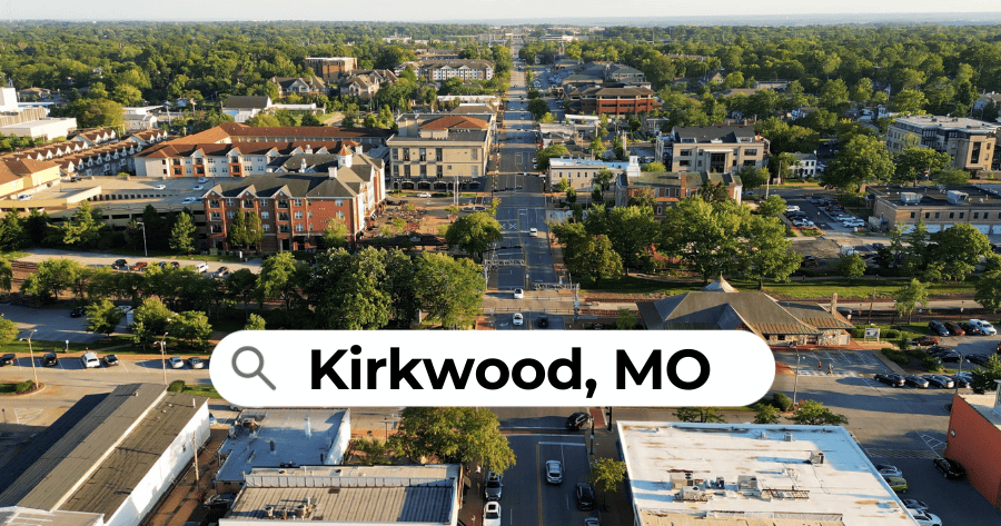 Drone picture of downtown Kirkwood, Missouri