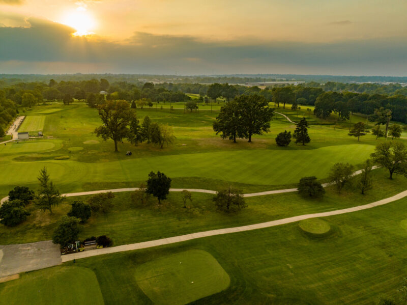 Golf course at sunset