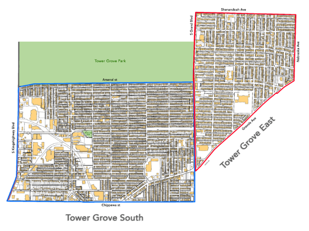 Map of tower grove South & East