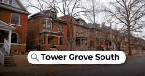Brick homes along tree lined street in Tower Grove South